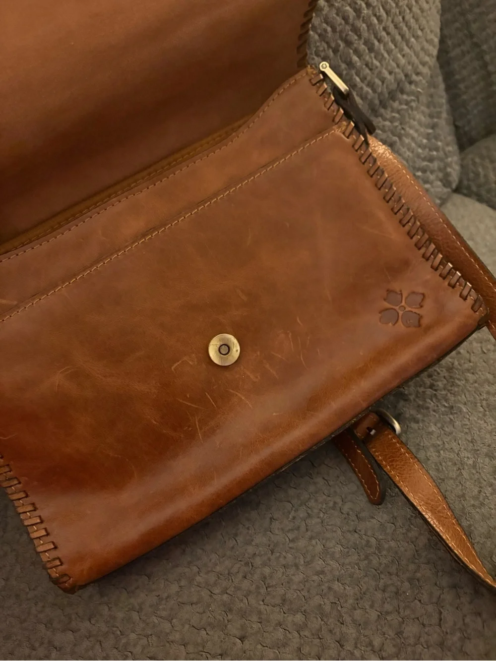 Patricia Nash Brown Leather Crossbody with Floral Trim